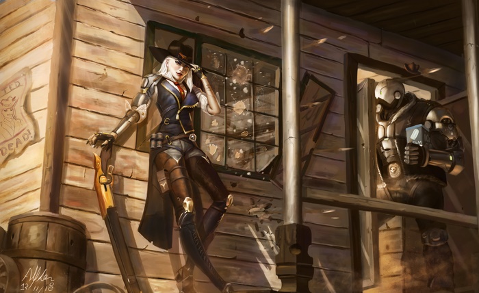 Ashe from Overwatch in a Western setting