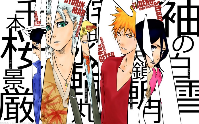 Bleach characters: Ichigo, Rukia, Toshiro, Izuru, Renji