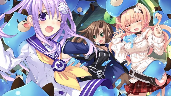 Nepgear and friends covered in blue slime