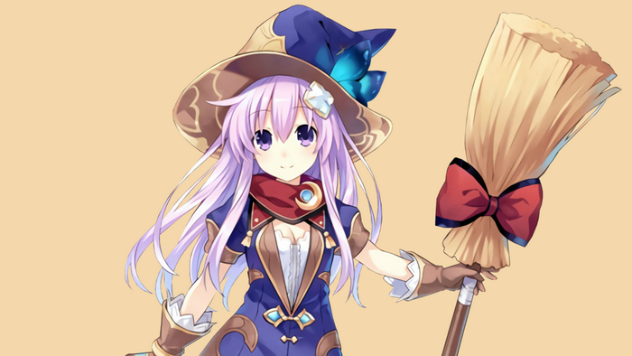 Nepgear from Hyperdimension Neptunia with a broom