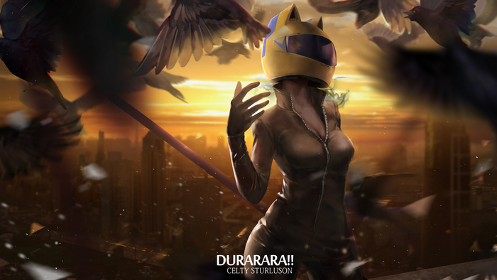 Celty Sturluson from Durarara!! with pigeons