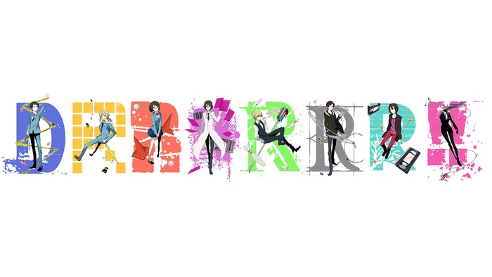 Durarara!! characters forming the word DURARARA