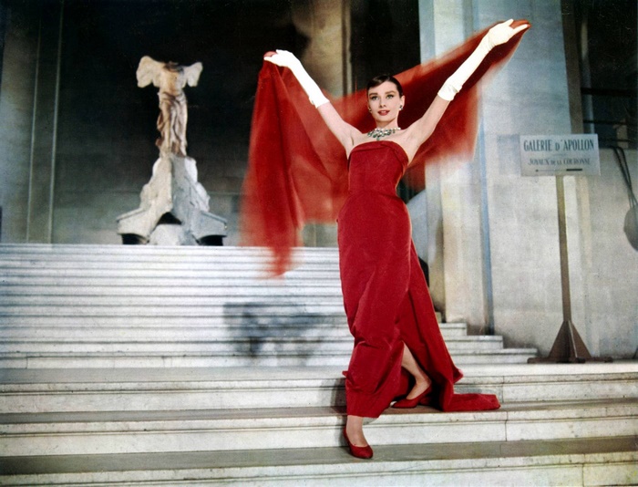 Audrey Hepburn in a red dress