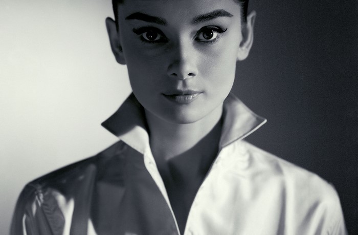 Audrey Hepburn in a white collared shirt