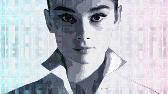 Audrey Hepburn portrait with pixelated background
