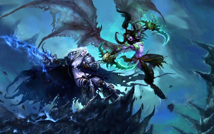 Illidan Stormrage fighting Arthas Menethil