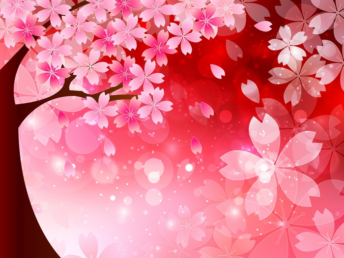 Cherry blossoms on a red background