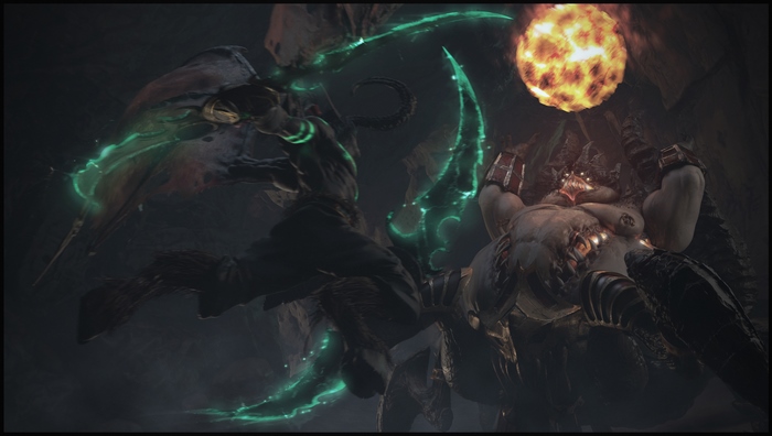 Illidan Stormrage fighting a large demon