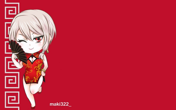 Alice Nakiri in a Chinese dress with a fan