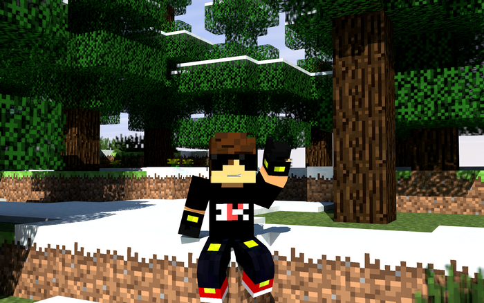 Steve from Minecraft in a snowy forest