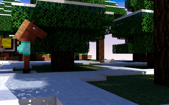 Minecraft horse with saddle and armor in snowy forest