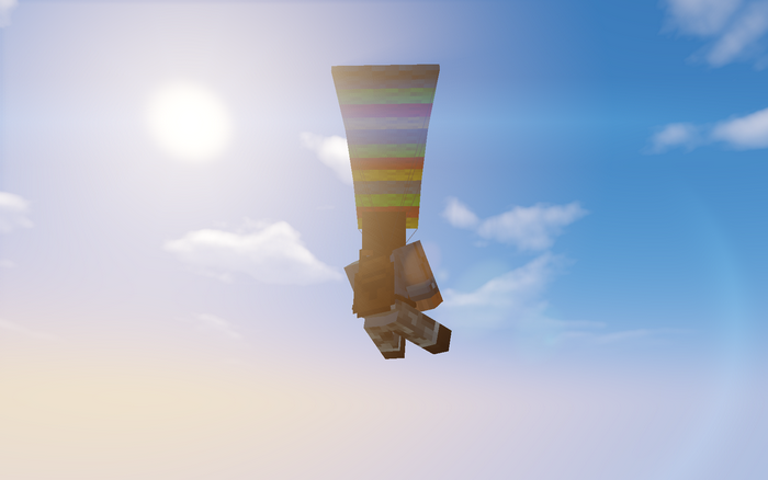 Steve from Minecraft holding a rainbow parachute