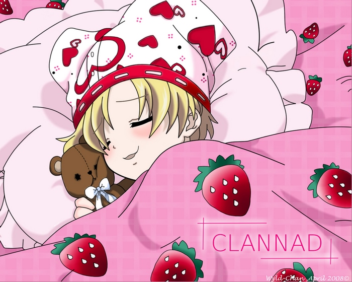 Tomoya Okazaki from Clannad sleeping with a teddy bear