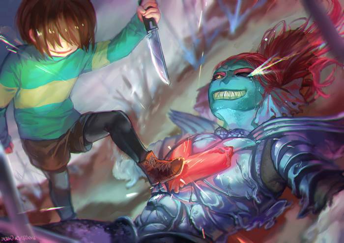 Frisk and Undyne from Undertale