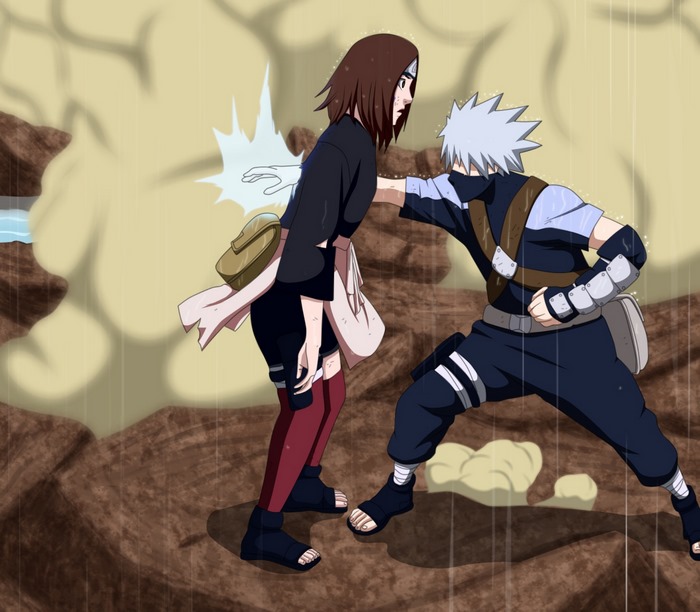 Rin Nohara and Kakashi Hatake fighting
