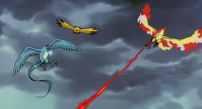 Articuno, Zapdos, and Moltres in the sky