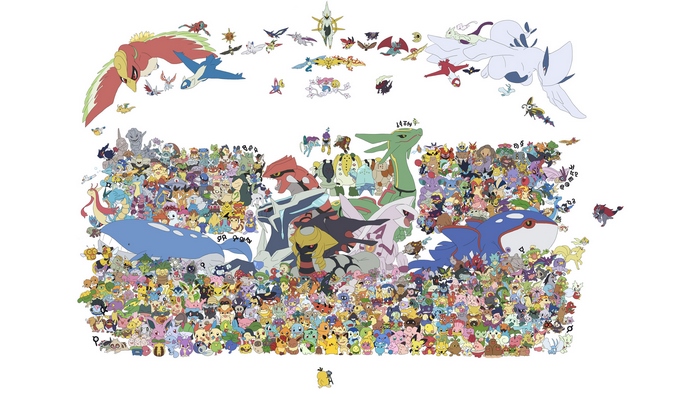 A large gathering of Pokémon characters
