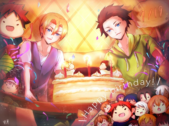 Takumi Aldini and friends celebrating a birthday
