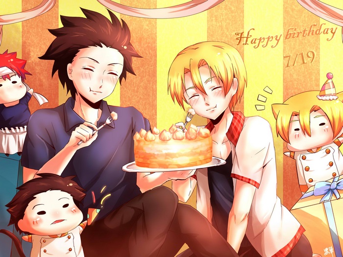 Food Wars! Shokugeki no Soma characters celebrating birthday