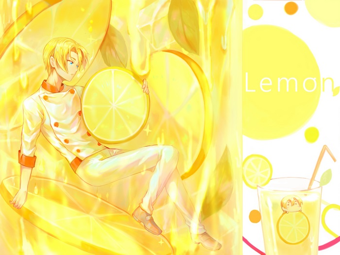 Takumi Aldini from Food Wars! holding a lemon slice
