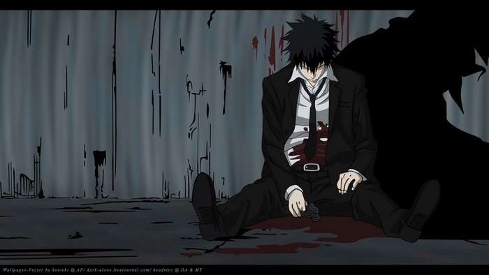 Shinya Kogami sitting in blood