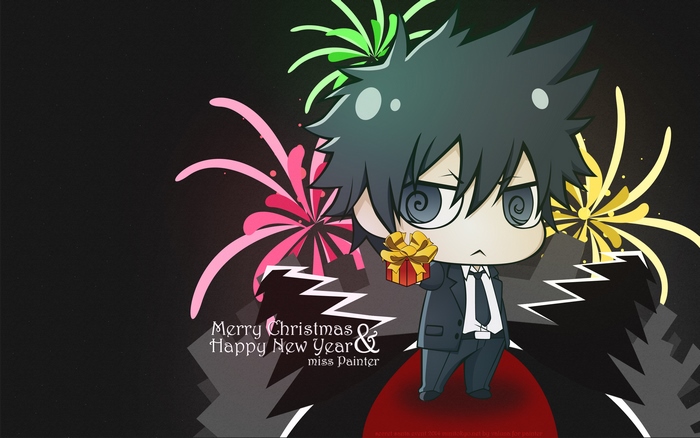 Chibi Shinya Kogami with Gift and Fireworks