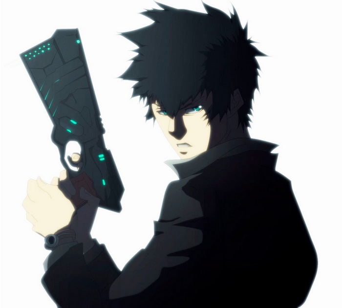 Shinya Kogami from Psycho-Pass holding a Dominator