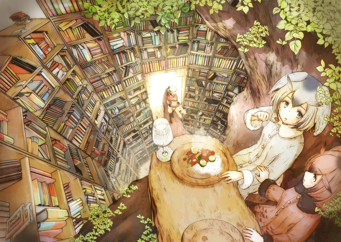 Kaban from Kemono Friends in a tree library