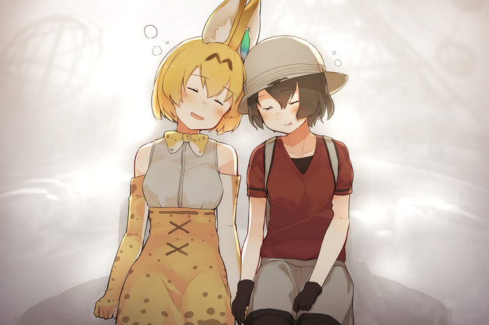 Serval and Kaban from Kemono Friends sleeping
