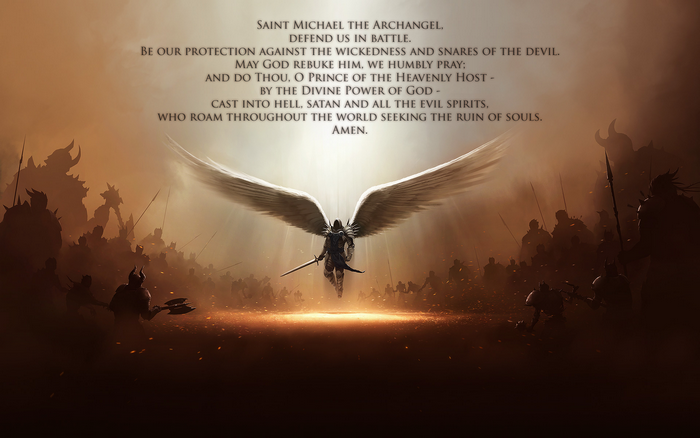 Saint Michael the Archangel prayer with angel and demons
