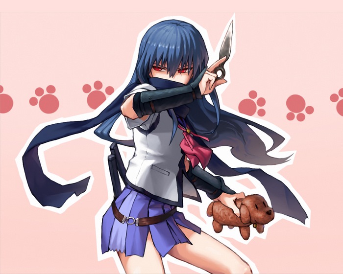 Eri Shiina with a knife and a plush dog