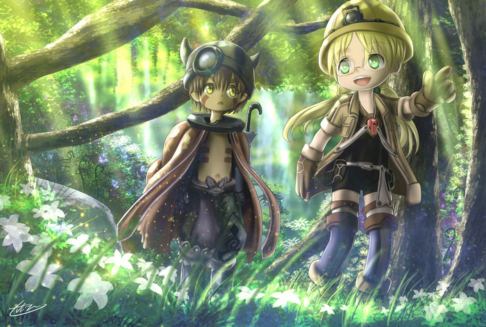Riko and Reg from Made in Abyss in a forest