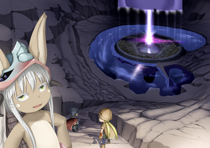 Nanachi and companions at the Abyss's special site
