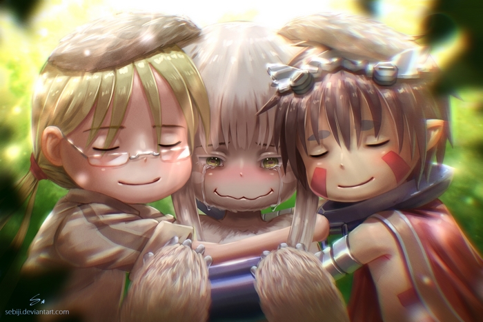 Riko, Nanachi, and Reg from Made in Abyss