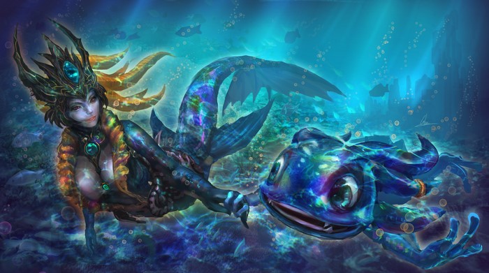 Nami from League of Legends with a fish companion
