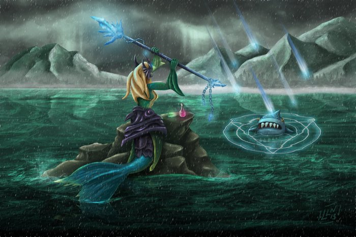 Nami from League of Legends casting a spell