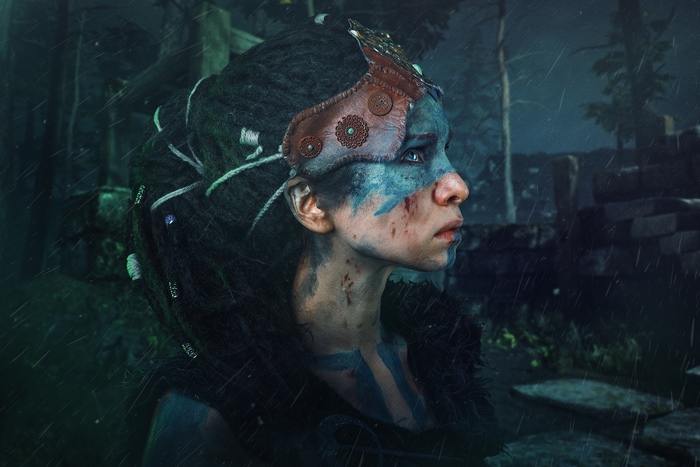 Senua from Hellblade in the rain