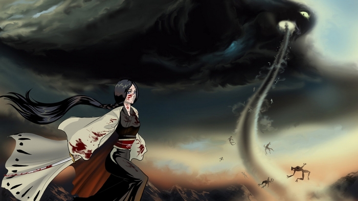 Retsu Unohana in a stormy sky