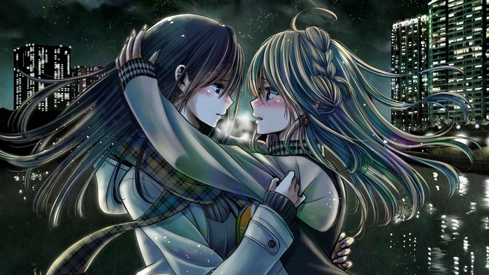 Yuzu Aihara embracing another girl at night