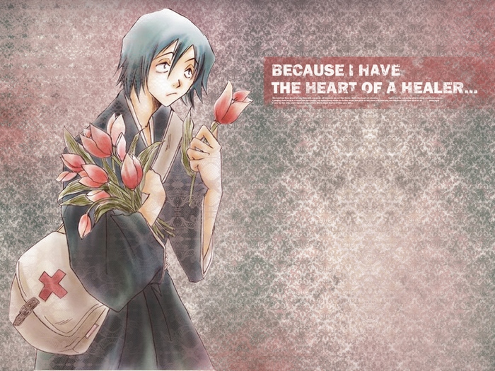 Hanataro Yamada from Bleach holding tulips
