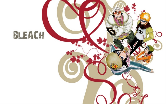 Bleach characters with decorative swirls