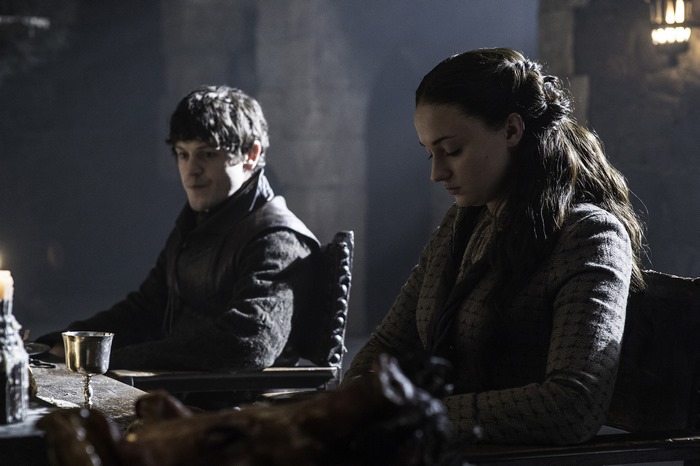 Ramsay Bolton and Sansa Stark at a table