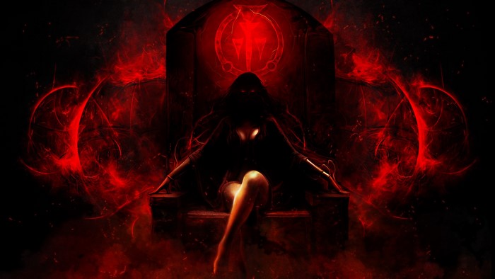 Dark figure on a throne with red energy