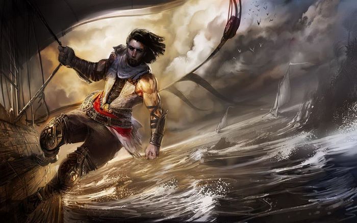 Prince of Persia on a ship in stormy seas