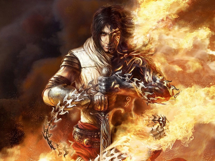 Prince of Persia character engulfed in flames