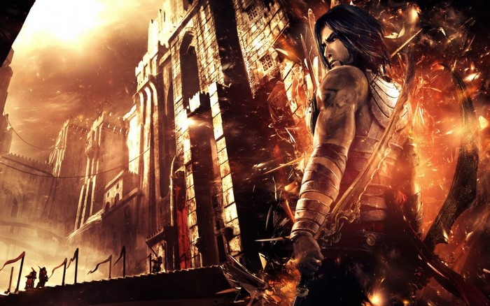 Prince of Persia warrior in a burning city