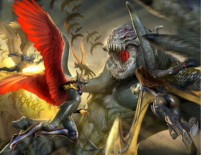 Witchblade characters fighting a monster