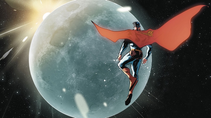 Superman in Space near the Moon