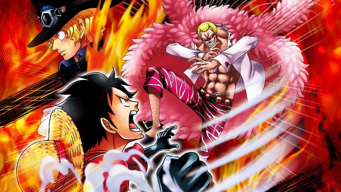 Monkey D. Luffy, Sabo, and Donquixote Doflamingo from One Piece