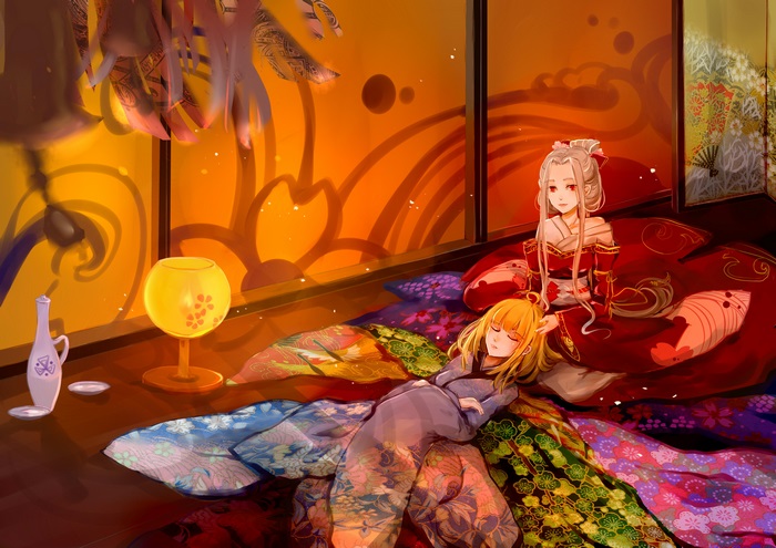 Irisviel von Einzbern resting with another woman
